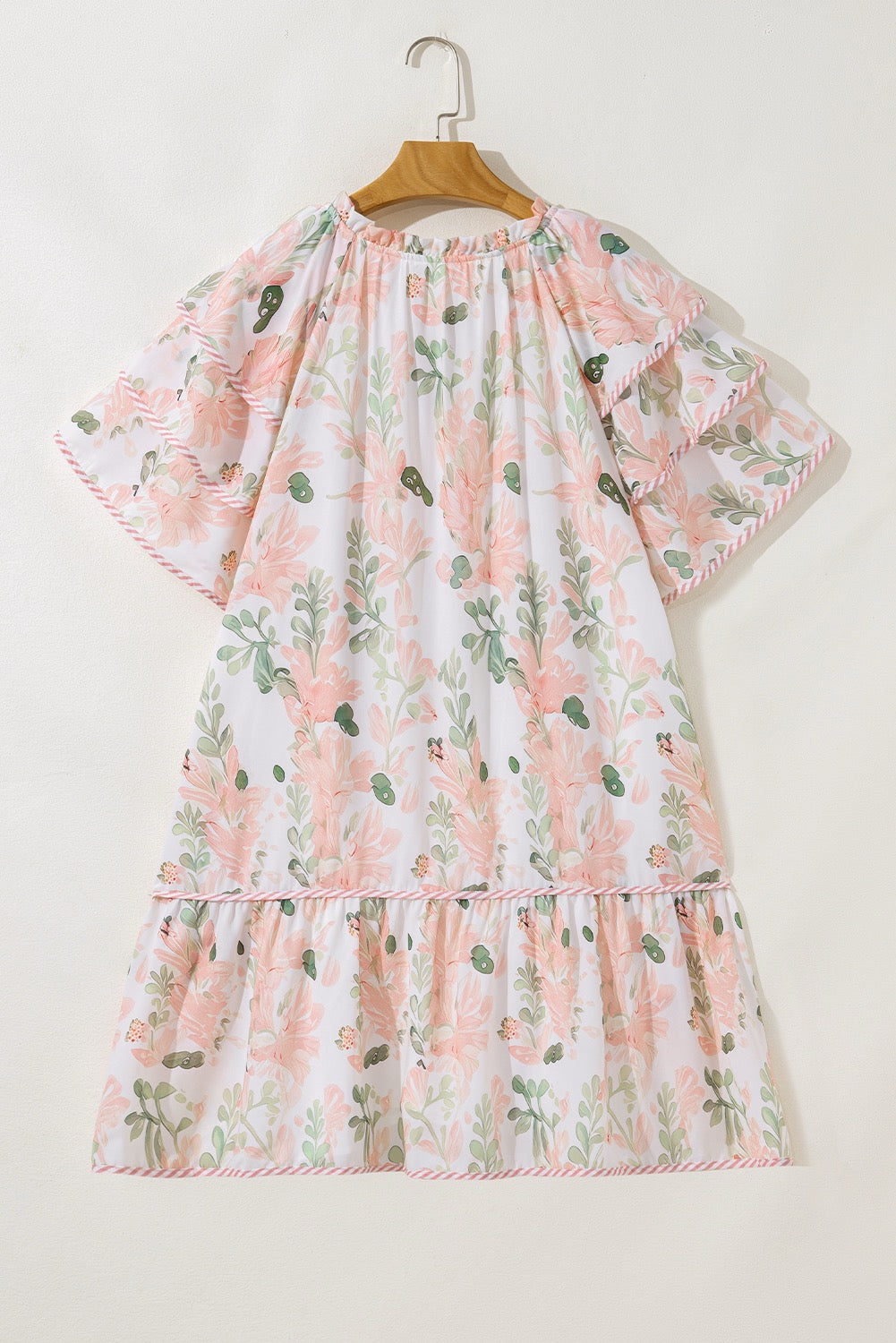 Pink Plus Size Floral Print Striped Detail Short Summer Dress