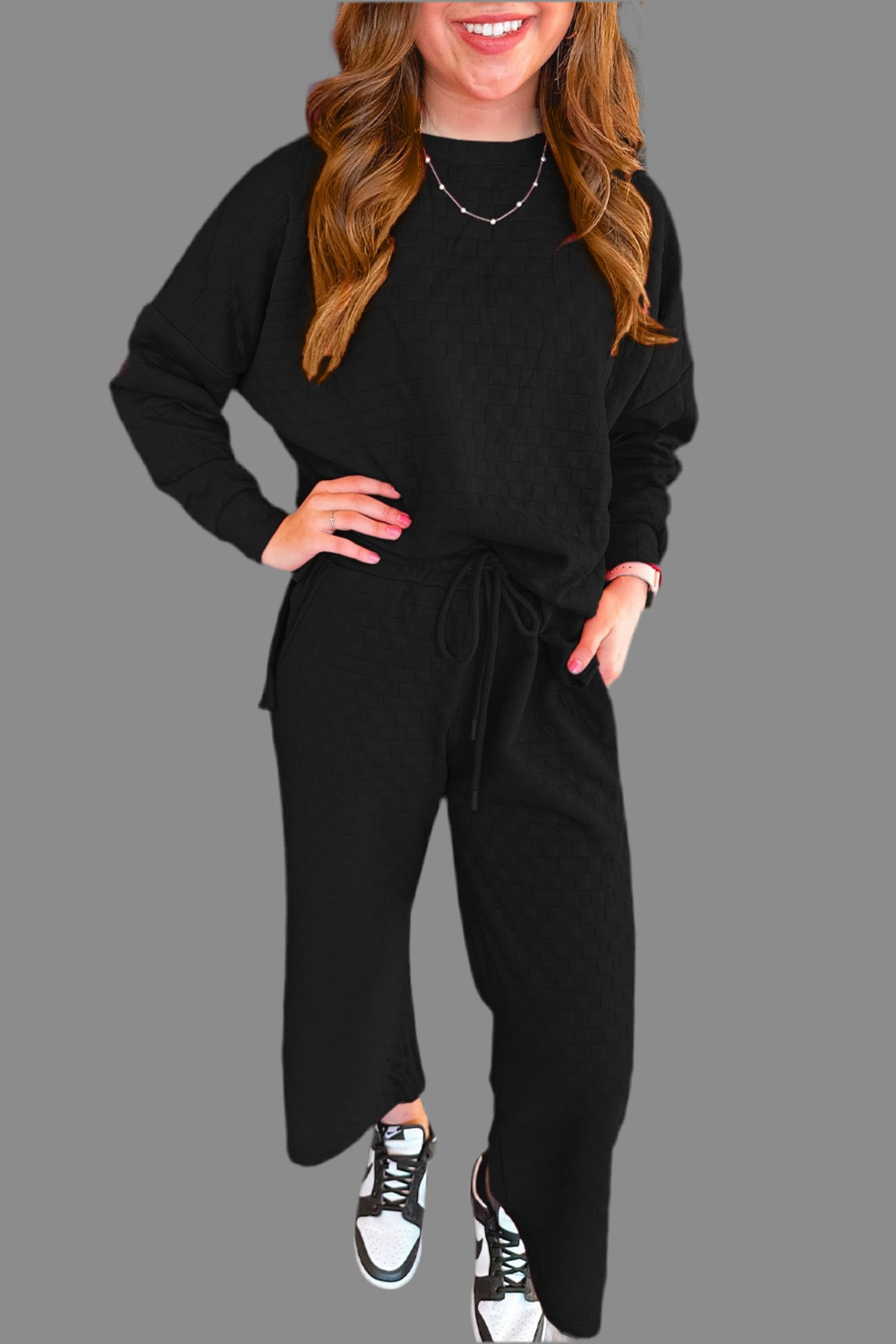 Black Checkered Pullover Pant Set