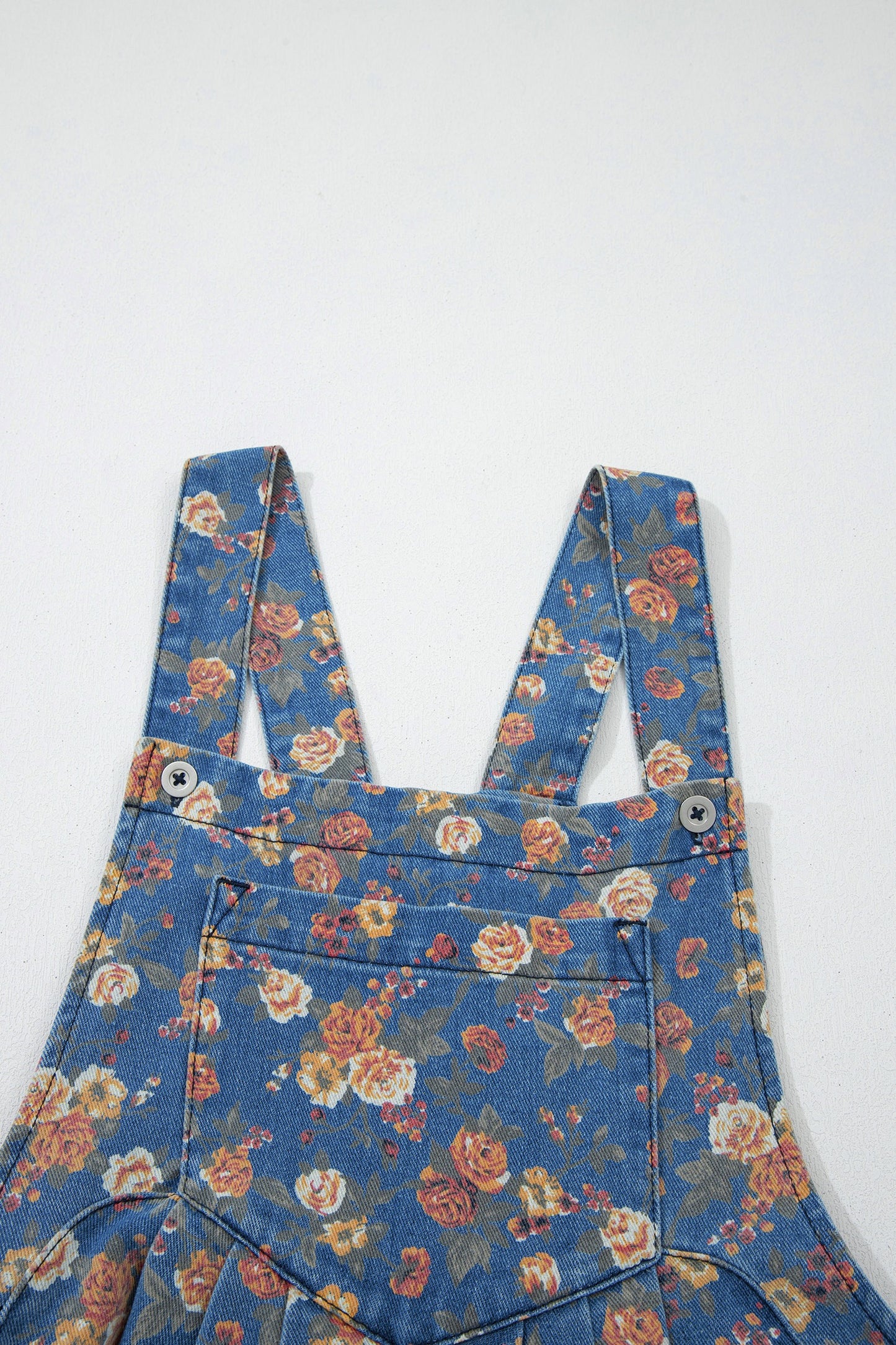 Vintage Rose Printed Pleated Loose Denim Overall (ships 4/5)