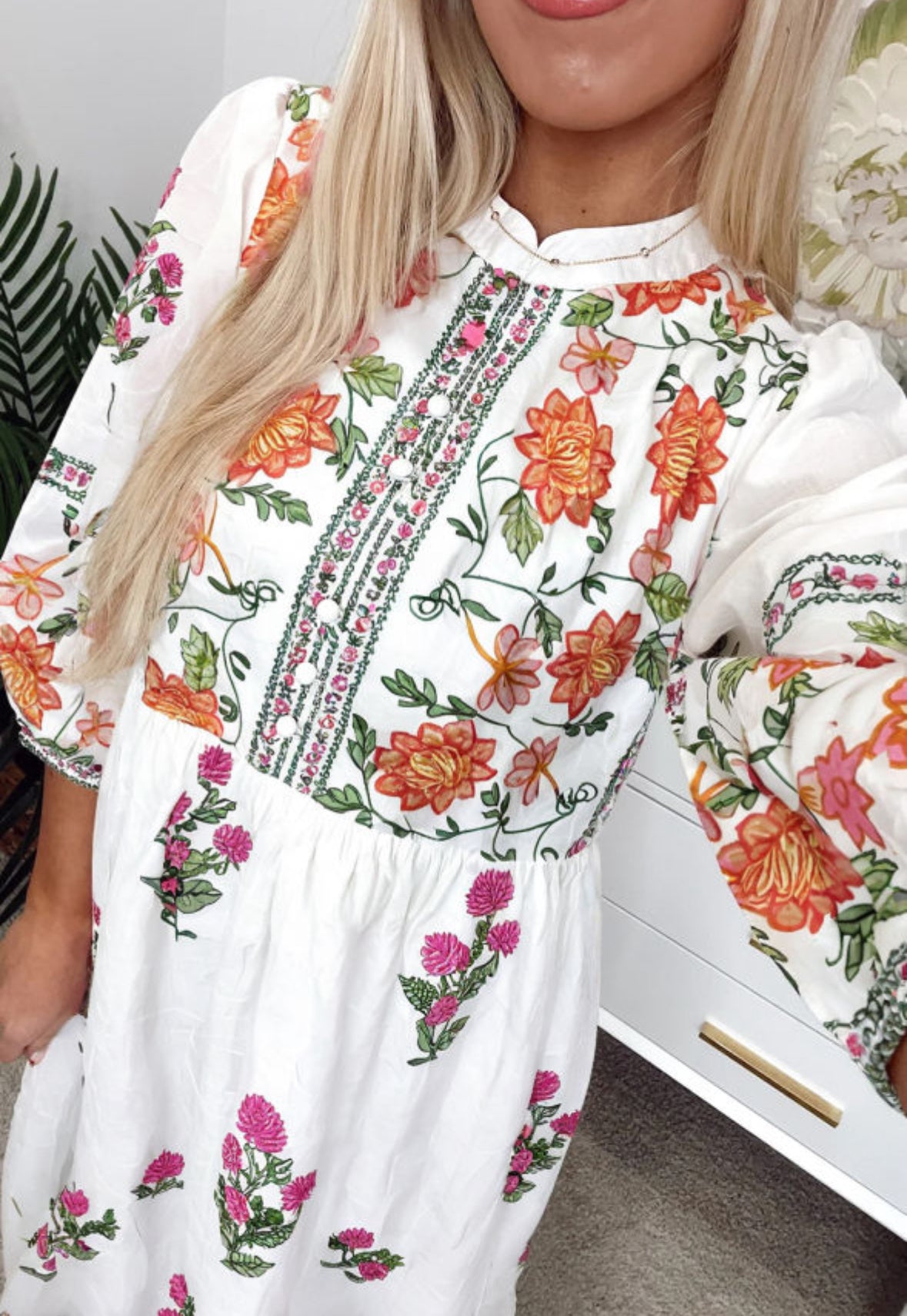 White Floral Loose Tiered Maxi Dress