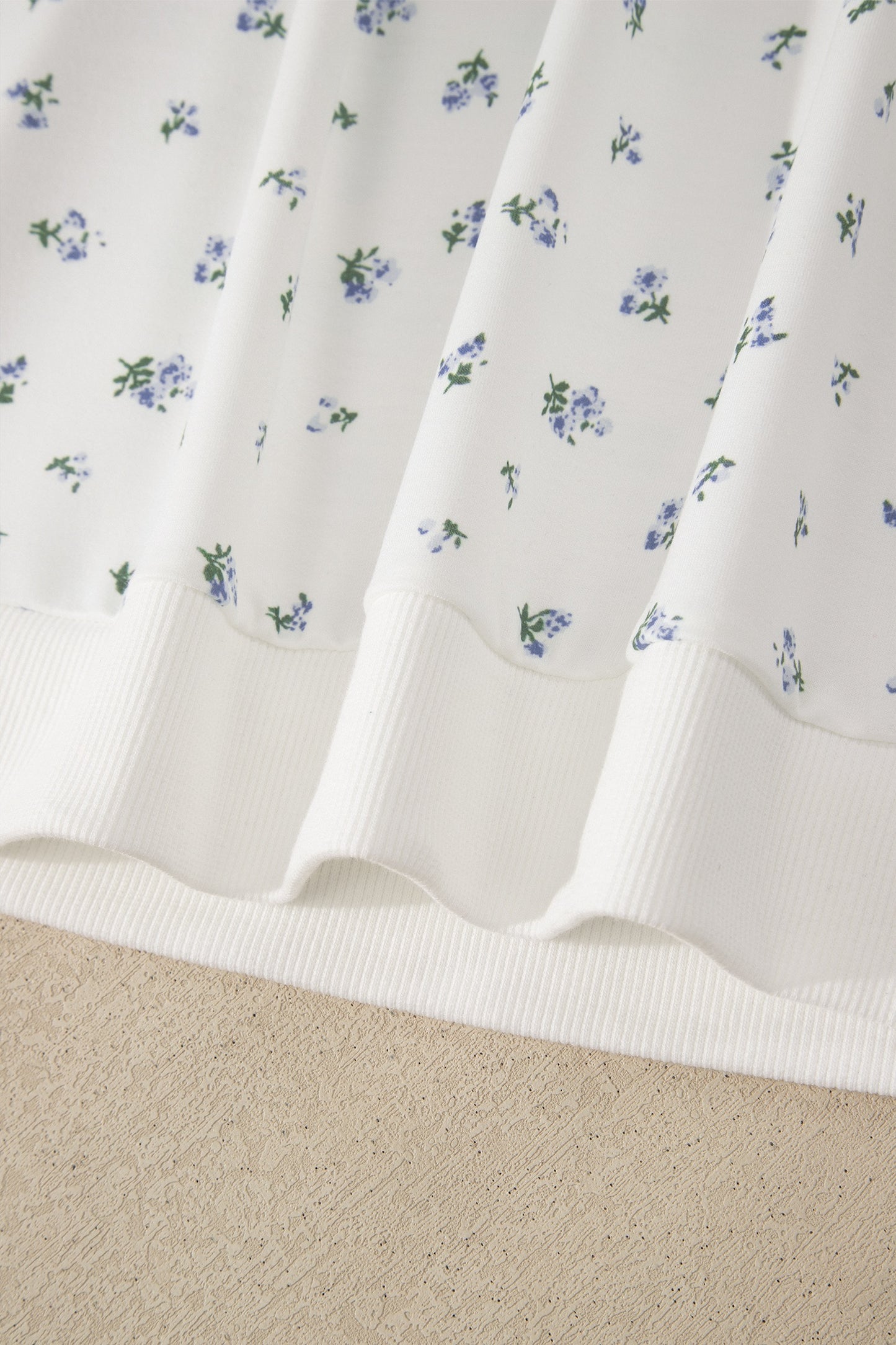 White Floral Print Half Zip Top Matching
