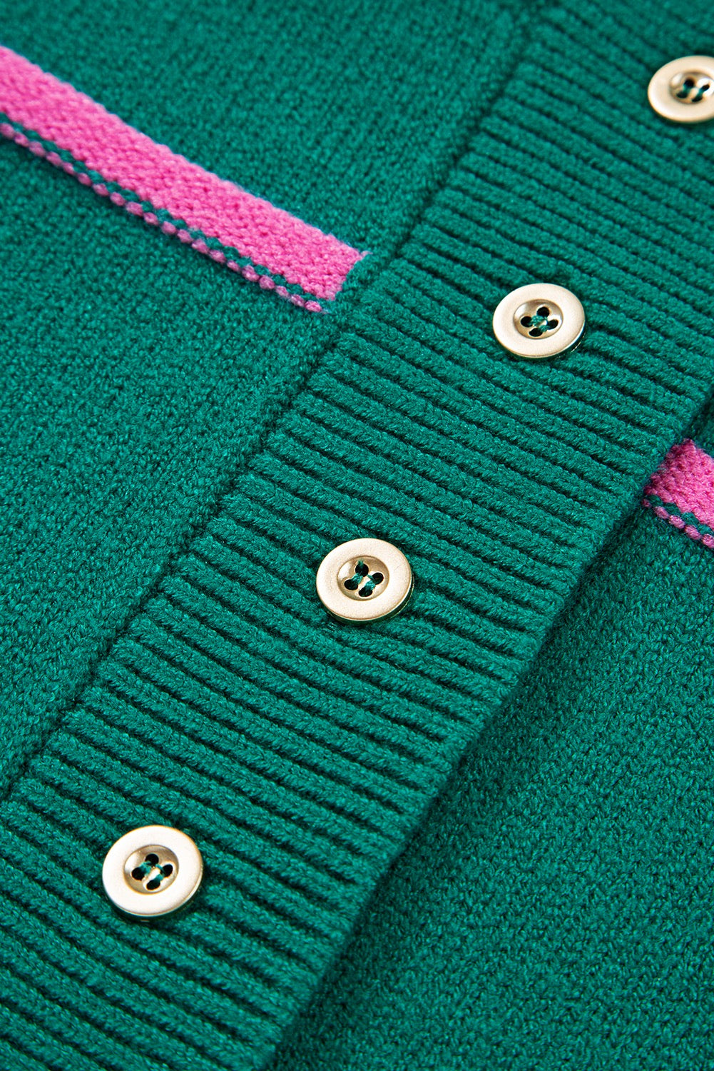 Green Stripe Half Buttons Drop Shoulder Oversized Sweater