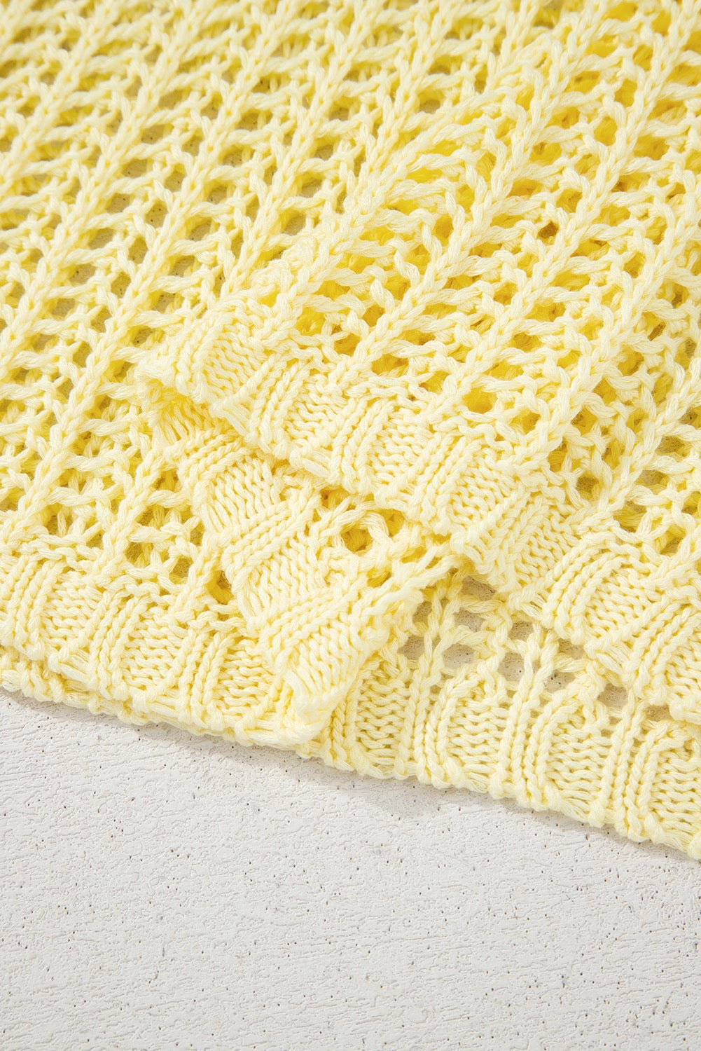 Yellow Hollow-out Crochet Side Tied Short Sleeve Sweater