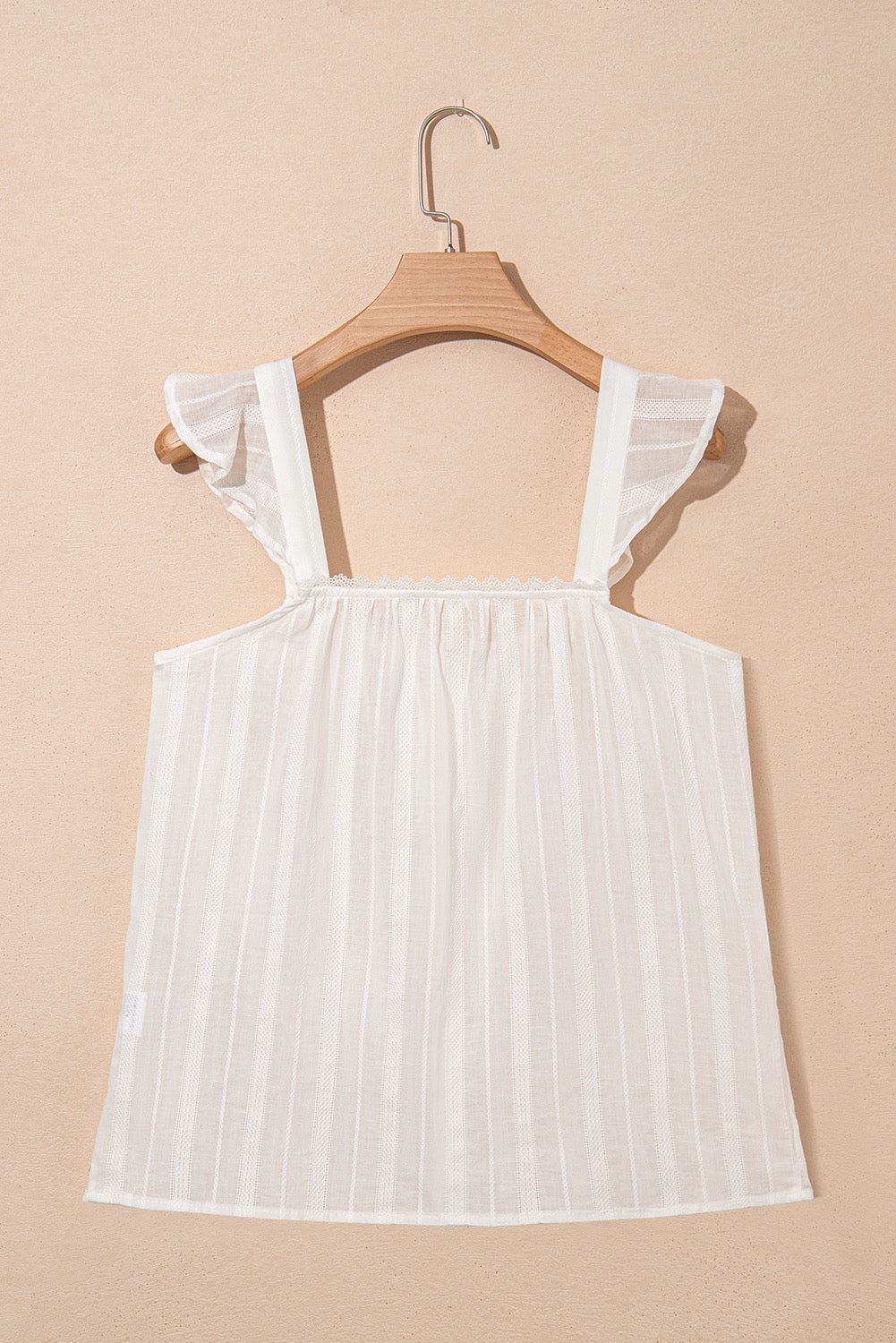 White Lace Crochet Ruffled Buttoned Loose Fit Tank