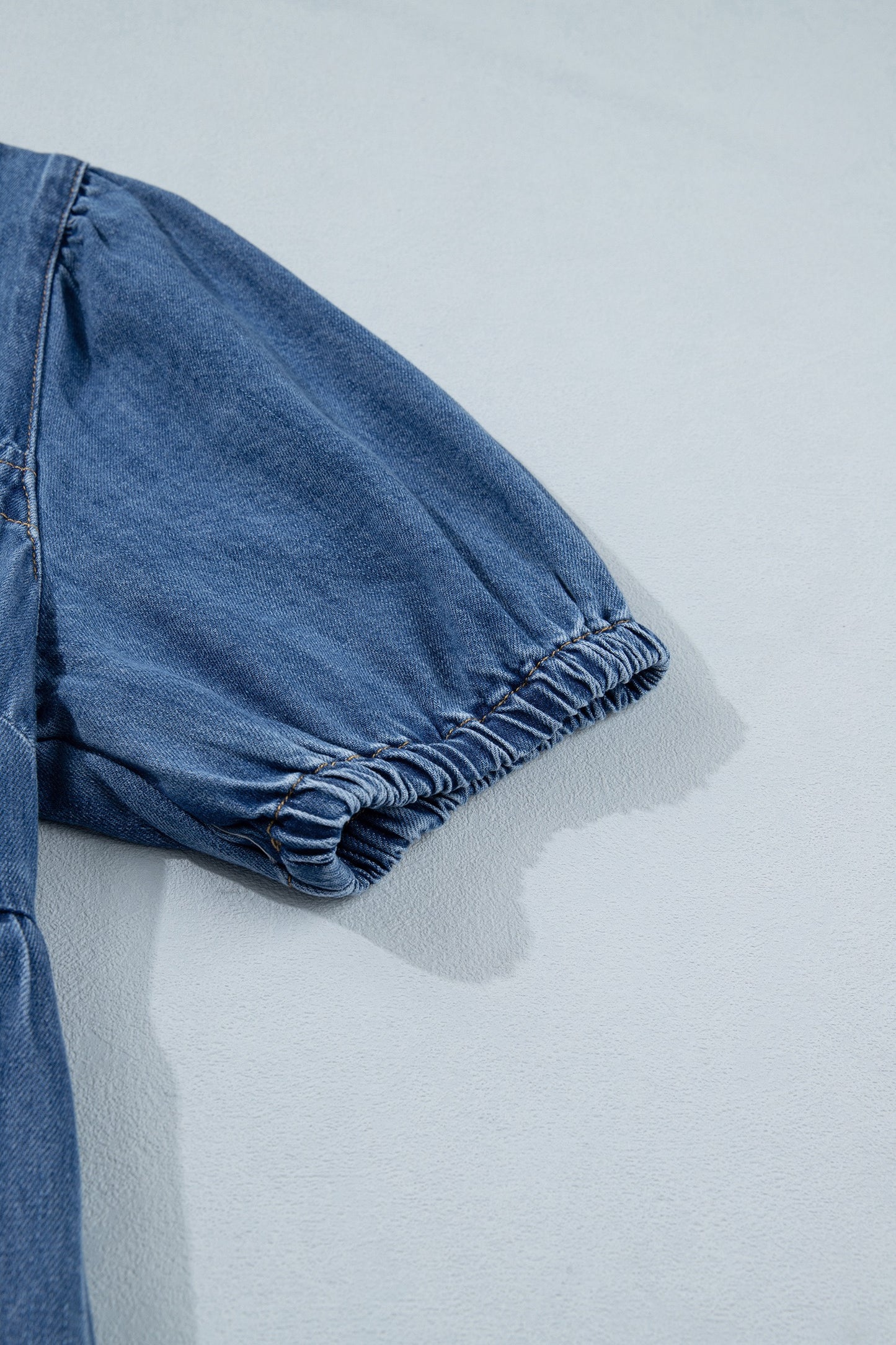 Square Neck Short Puff Sleeve Denim Dress