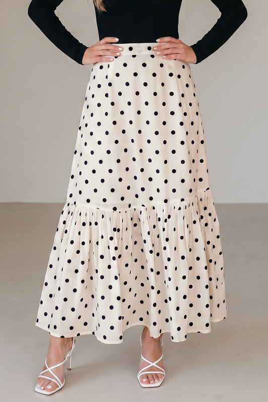 White Polka Dot Ruffled Slit Maxi