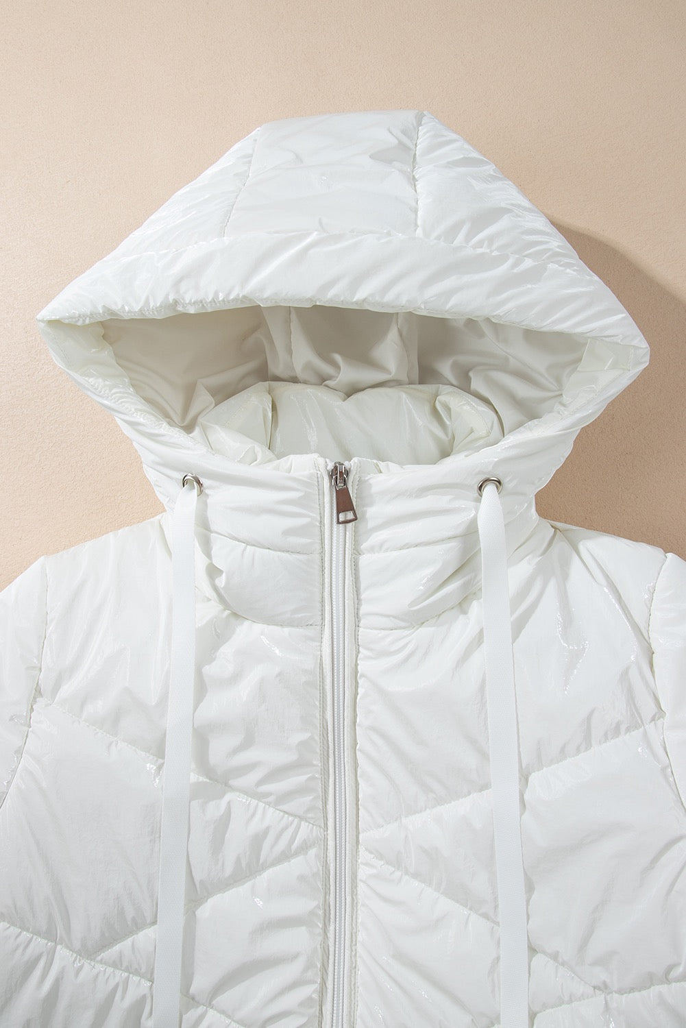 White Quilted Zip Up Puffer Coat