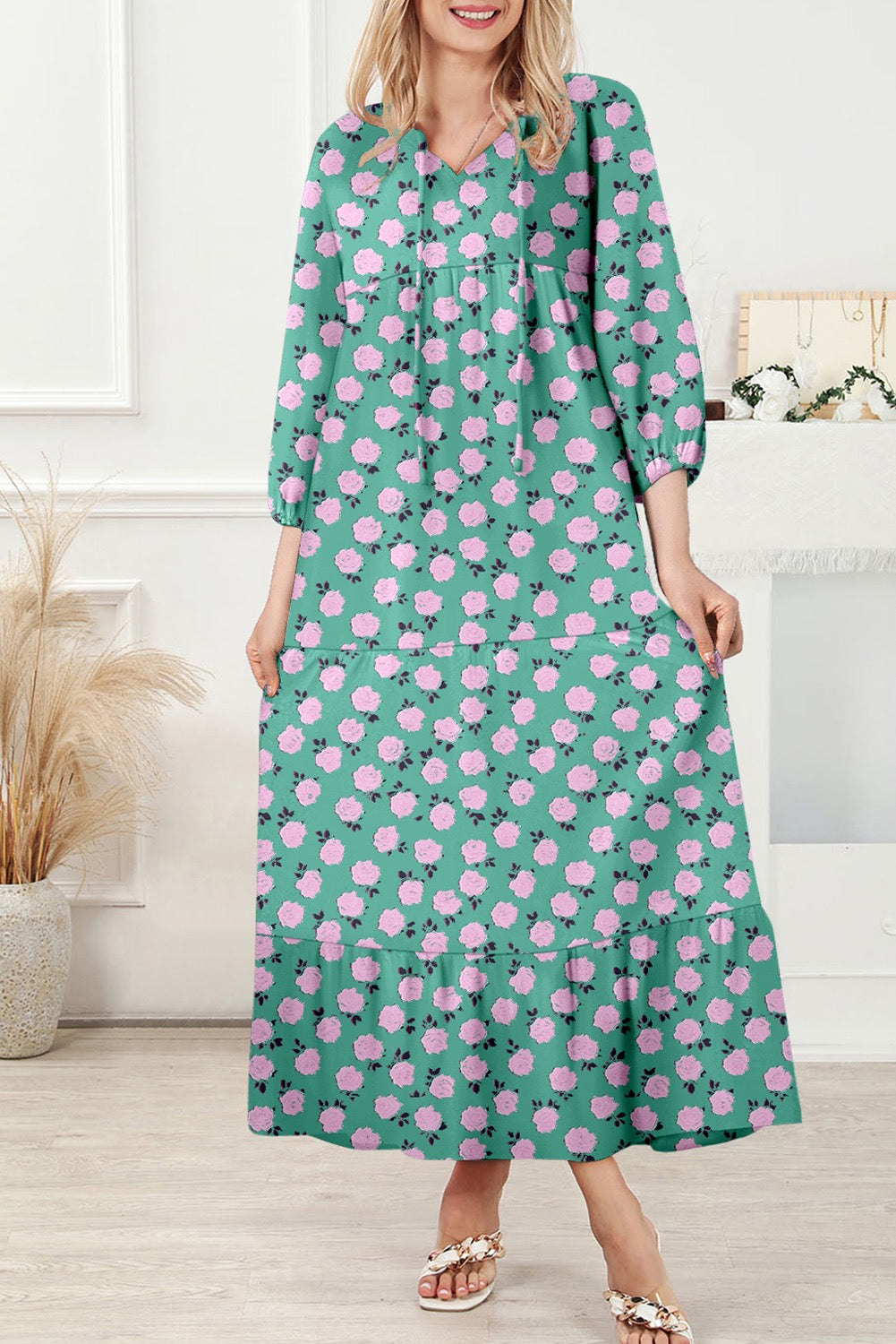Boho Printed Half Sleeve Maxi Dress