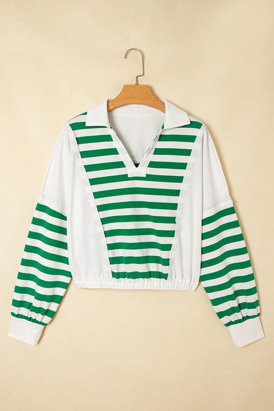 Green Stripe Cropped Knit Pullover