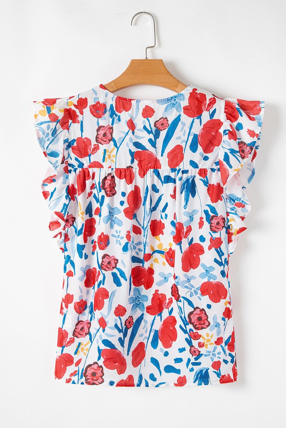 Red Pintick Ruffle Sleeve Top