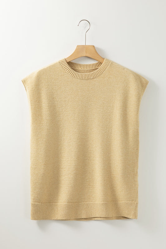 Beige Ribbed Short Sleeve Top