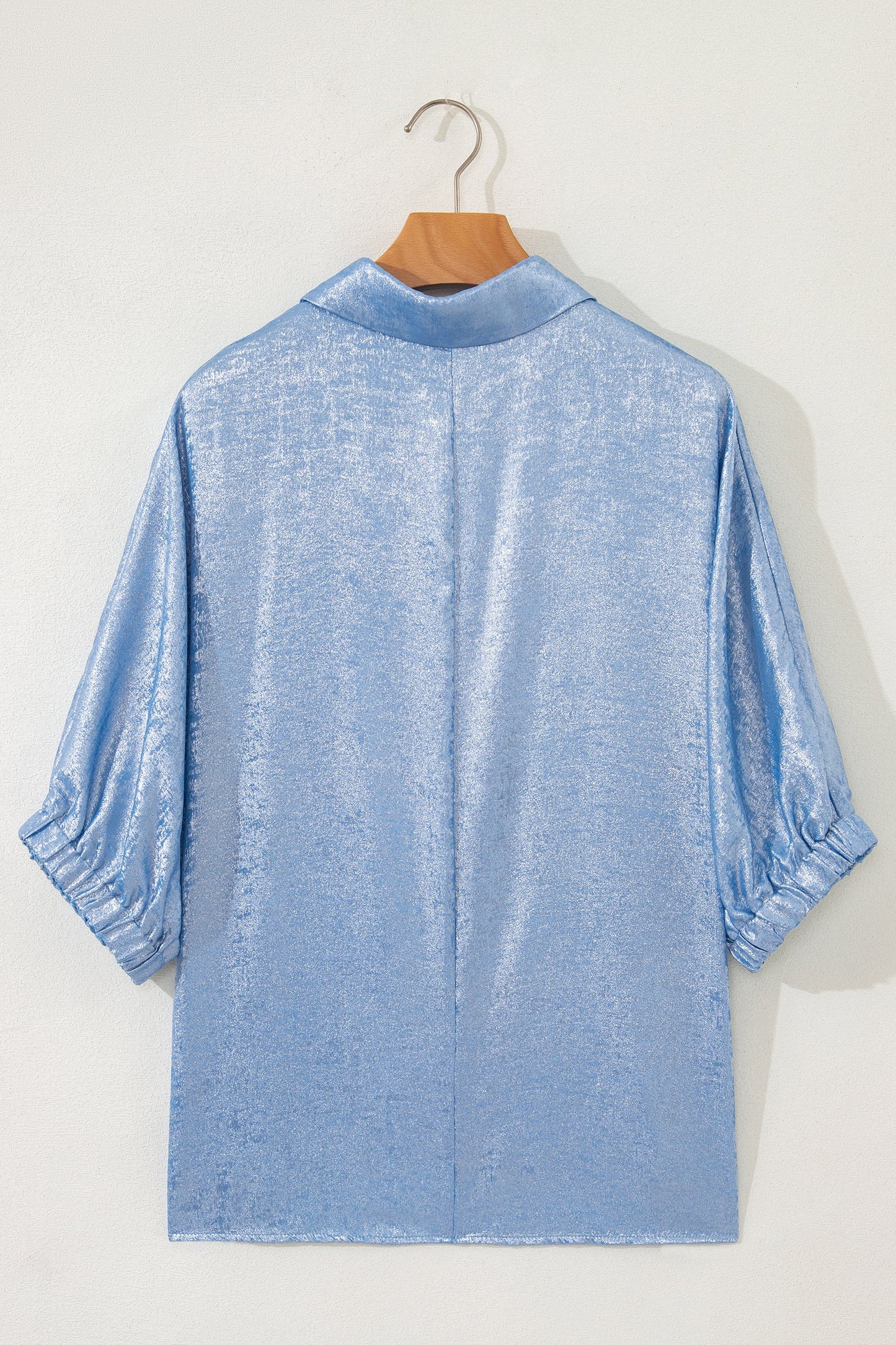 Blue Collared V Neck Half Sleeve Top