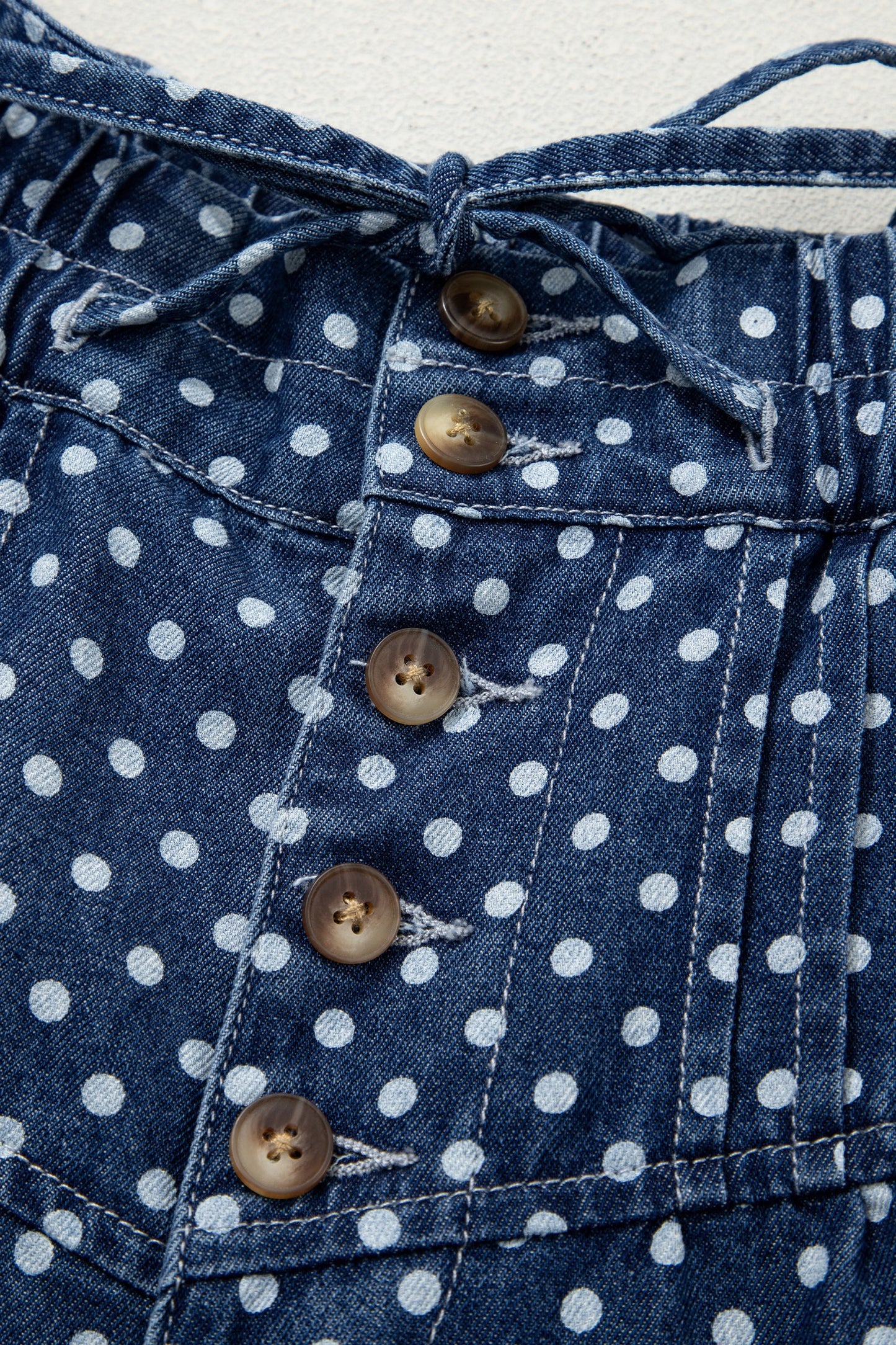 Blue Polka Dot Print Button Pleated Detail Wide Leg Jeans