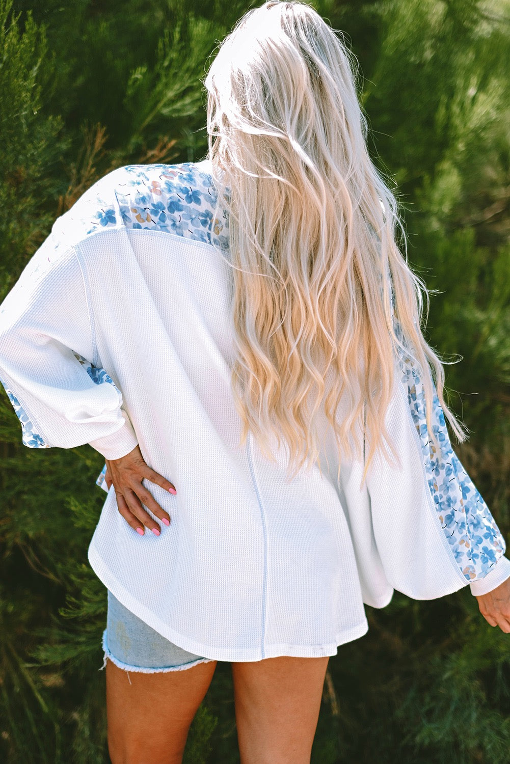 White Floral Bat Wing Sleeve Top
