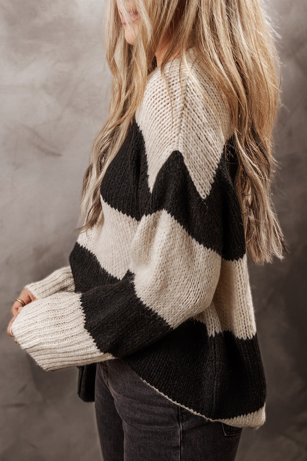 Black and Beige Pullover, Oversized Sweater