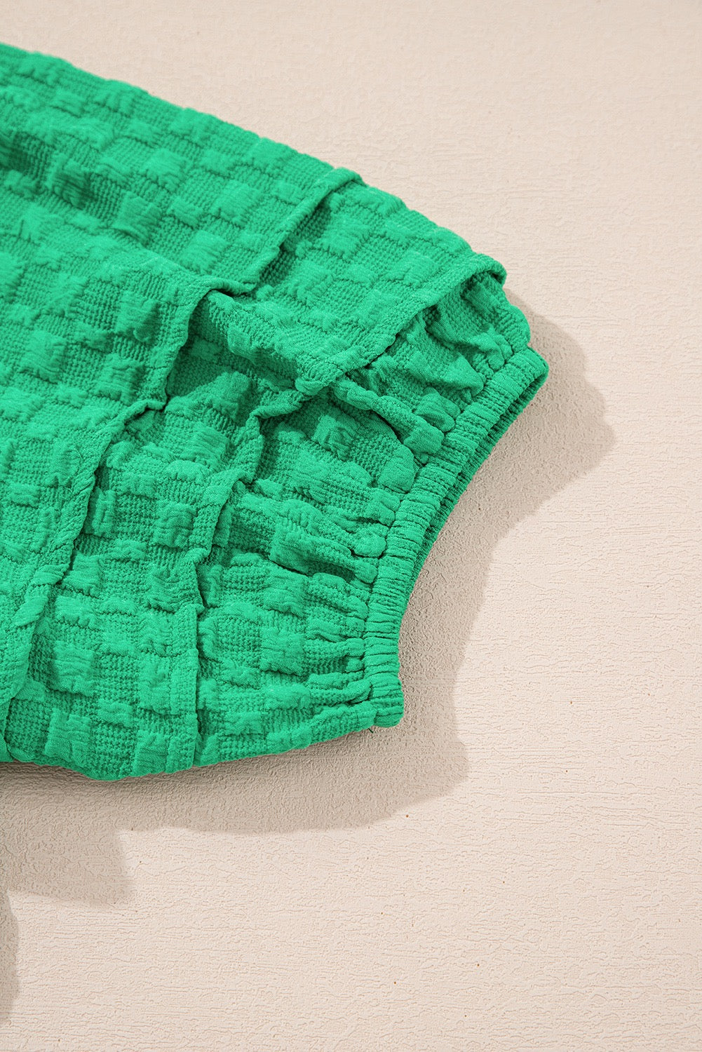 Green Textured Top with Puff Sleeves