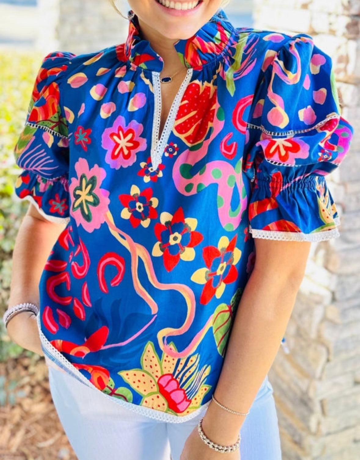 Blue Frill Abstract Blouse