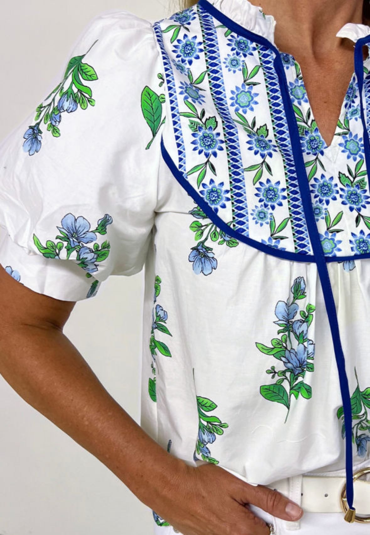 Floral Prnt Blouse with Navy Piping