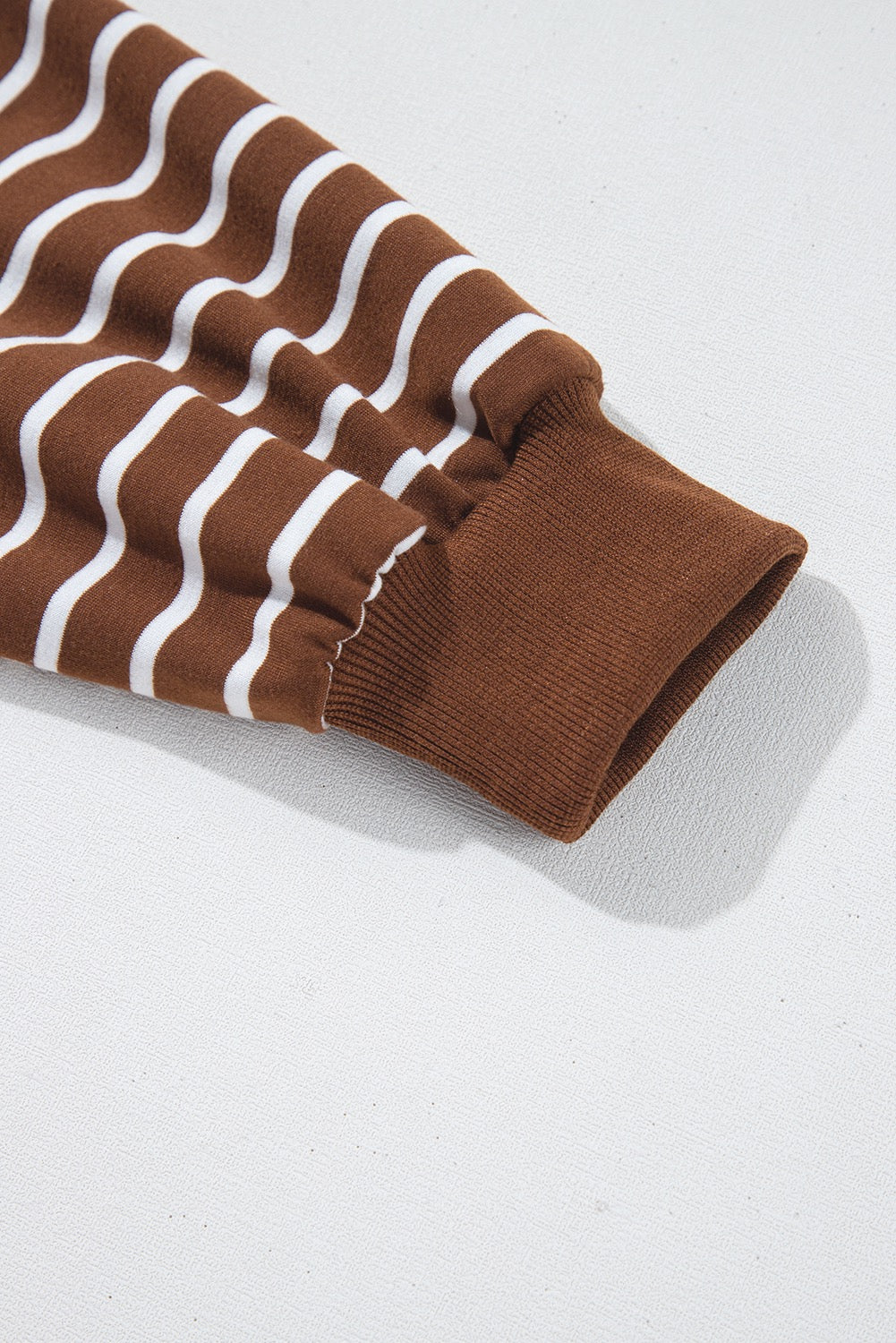 Coffee Striped Long Sleeve Round Neck Loose Fit Tee