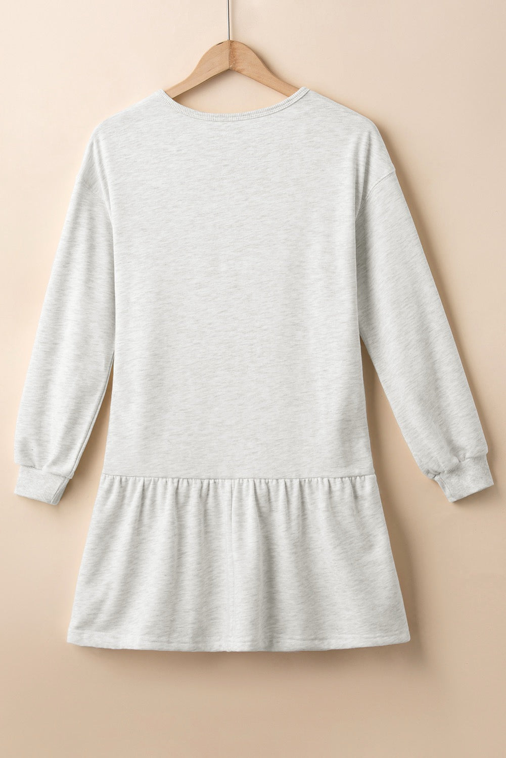 White Solid Color Puff Sleeve Ruffle Hem Dress