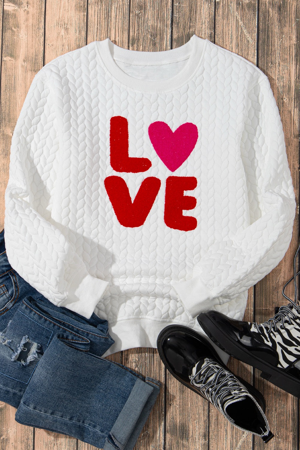 White Love Canle Knit Sweatshirt