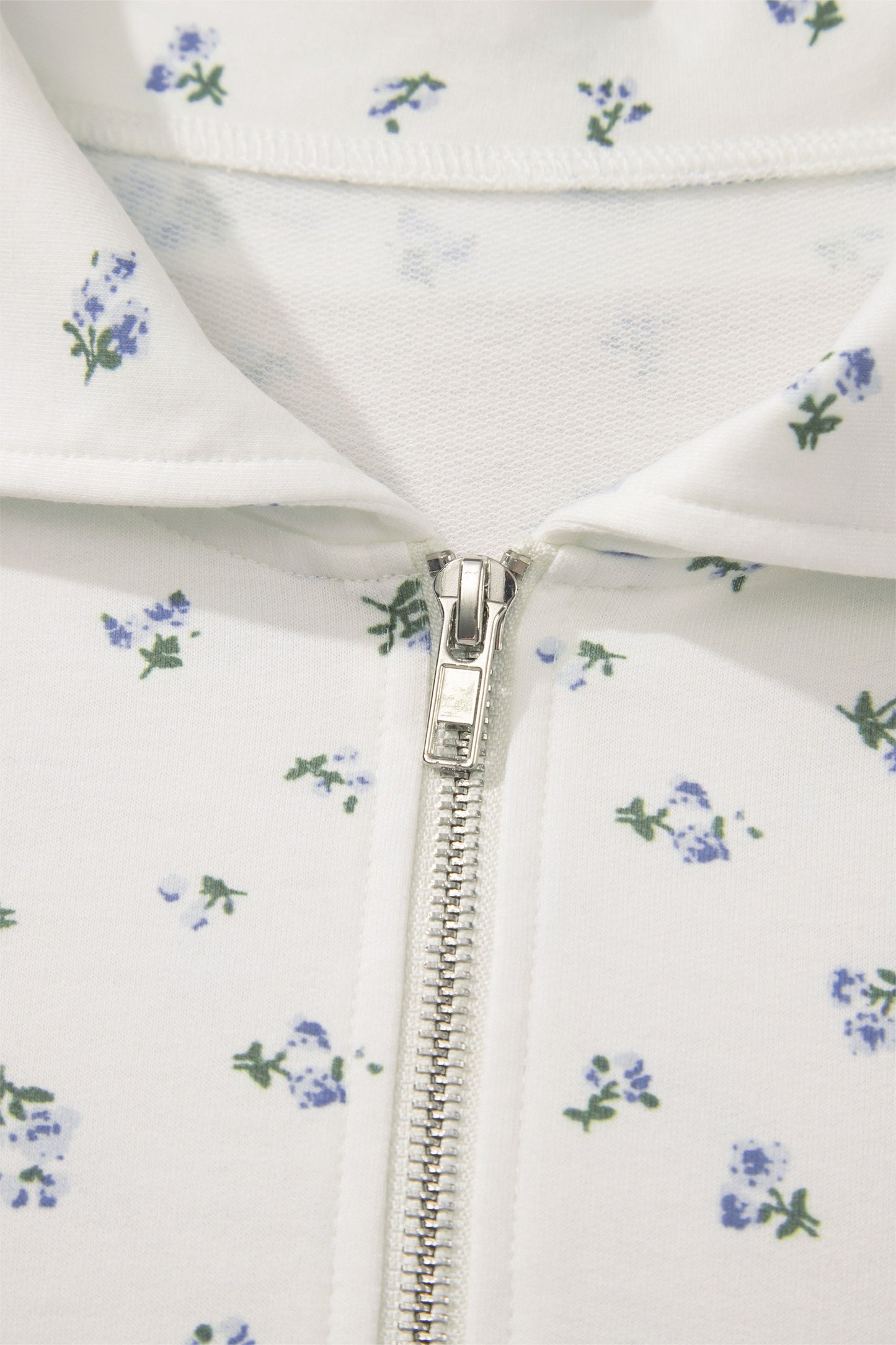 White Floral Print Half Zip Top Matching