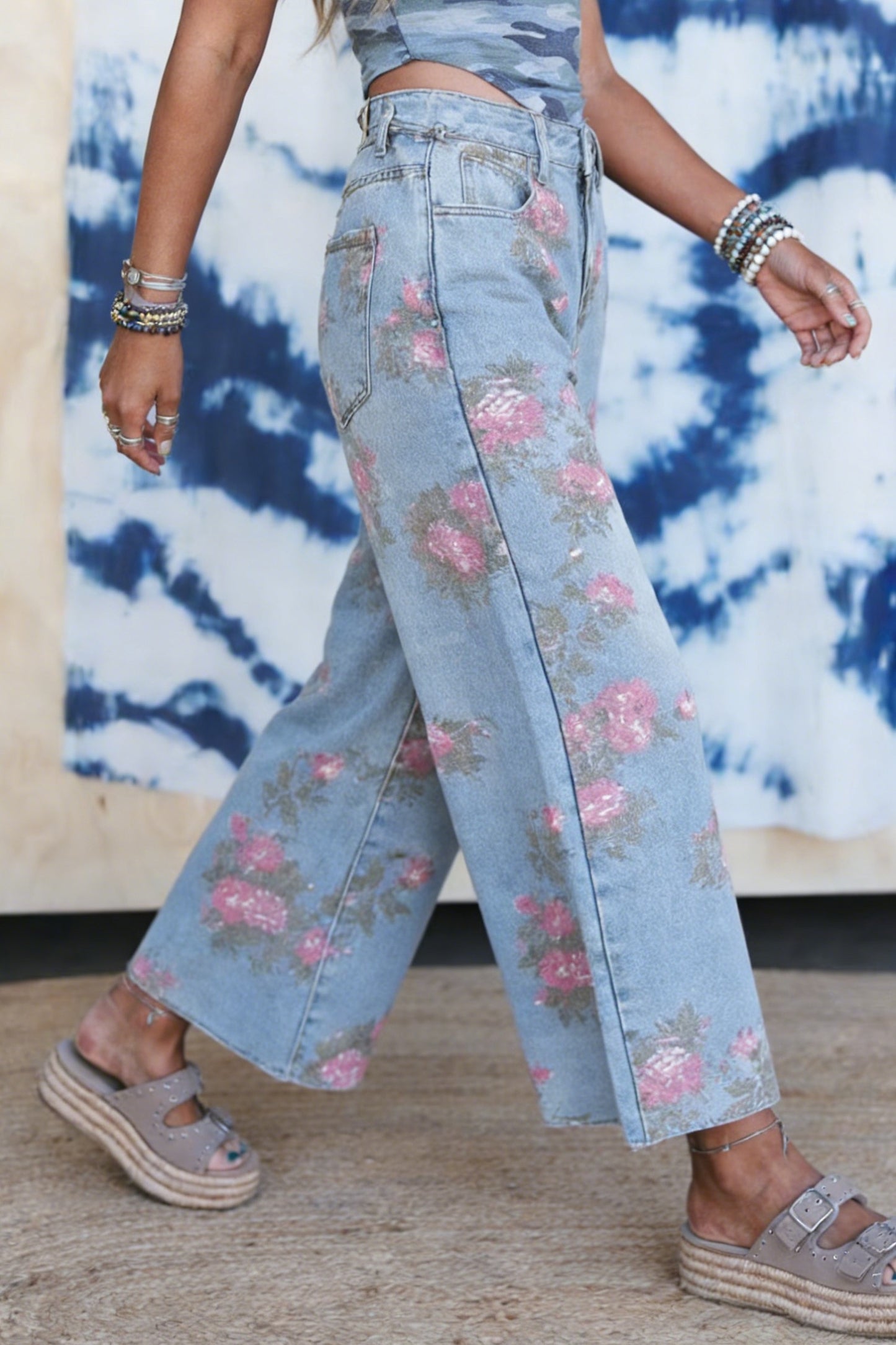 Blue Garden Floral Print Bootcut Jeans
