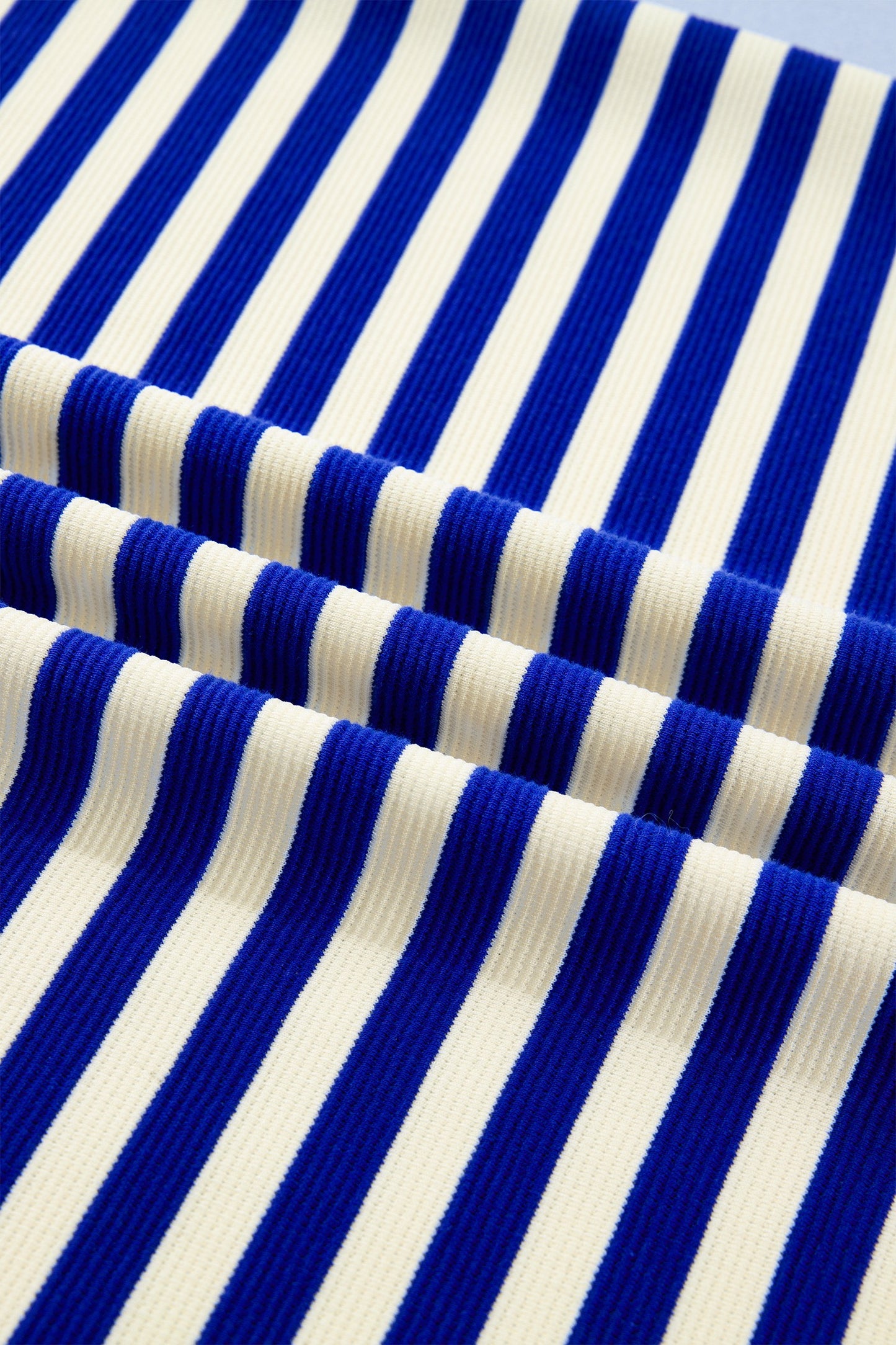 Blue Stripe Contrast Trim Cap Sleeve Top Casual Shorts 2pcs Set