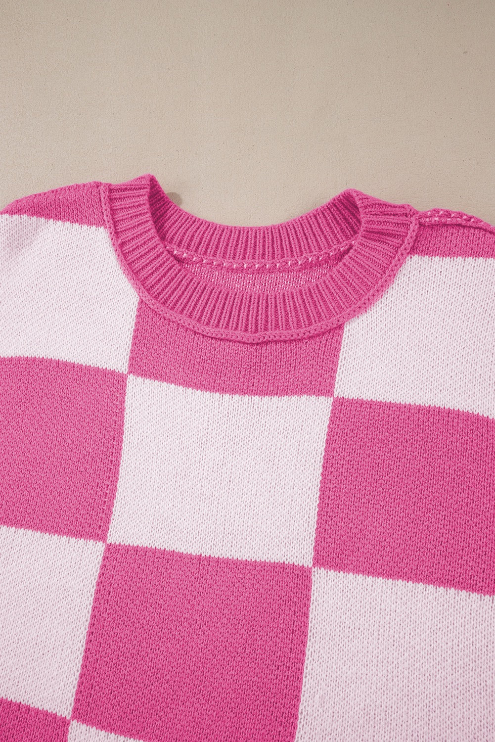 Hot Pink Checkered Bishop Sleeve Sweater