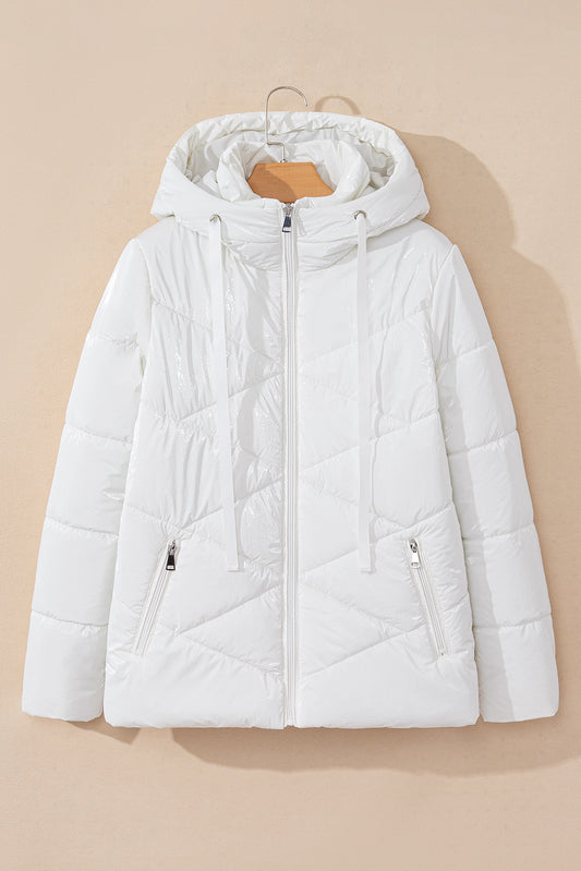 White Quilted Zip Up Puffer Coat