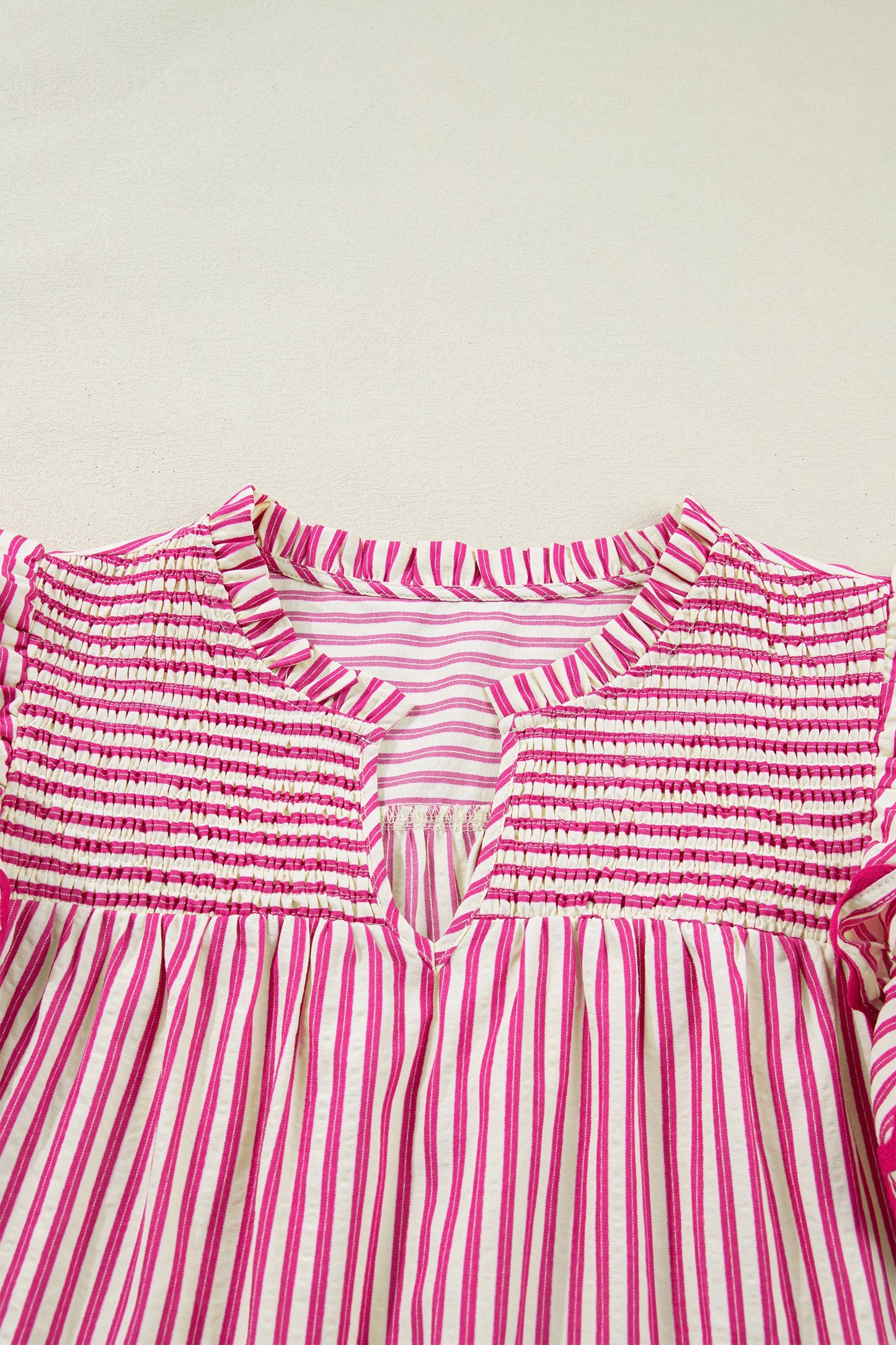 Stripe Shirred Yoke Ruffled Top