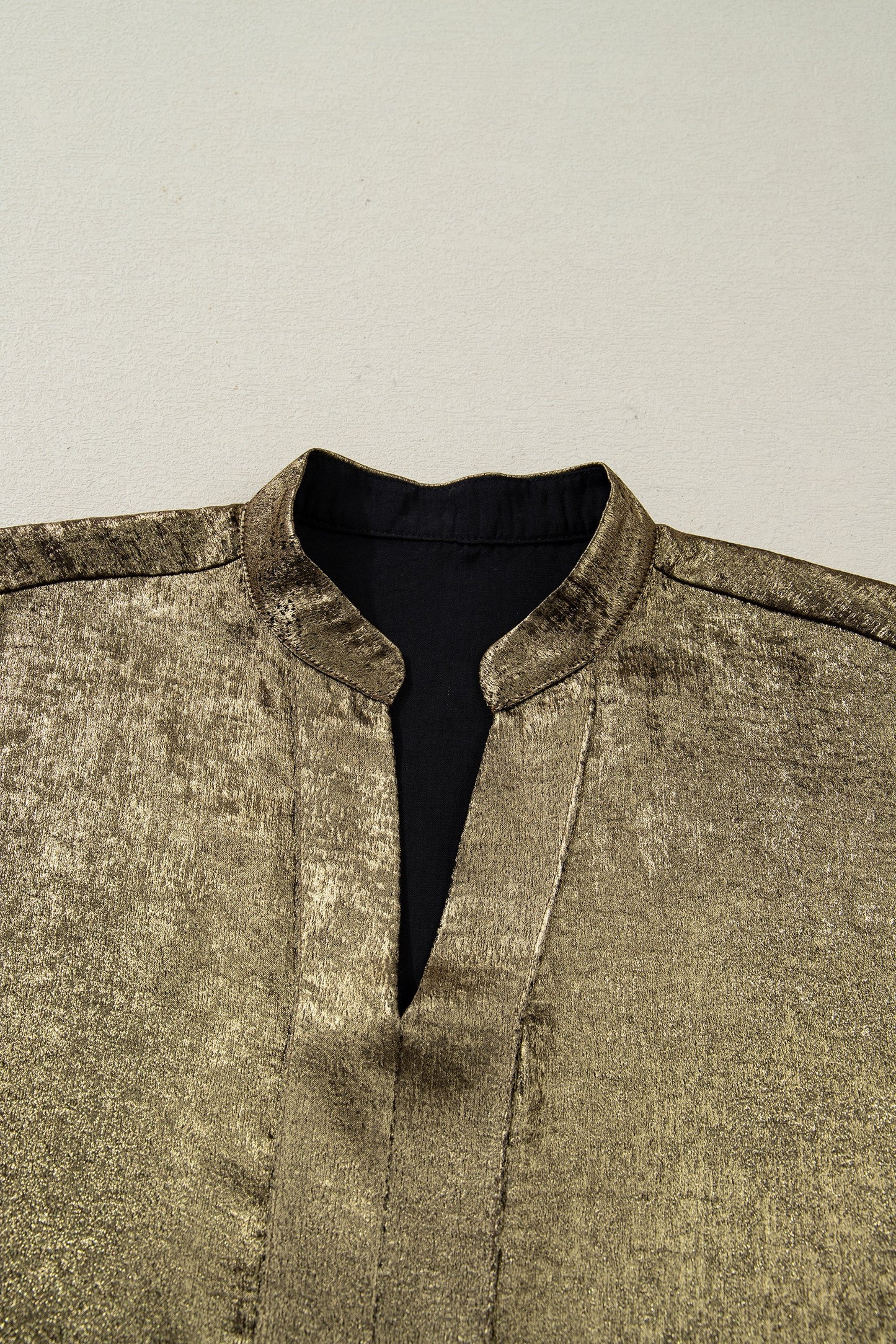 Gold Metallic Split Neck Half Sleeve Blouse