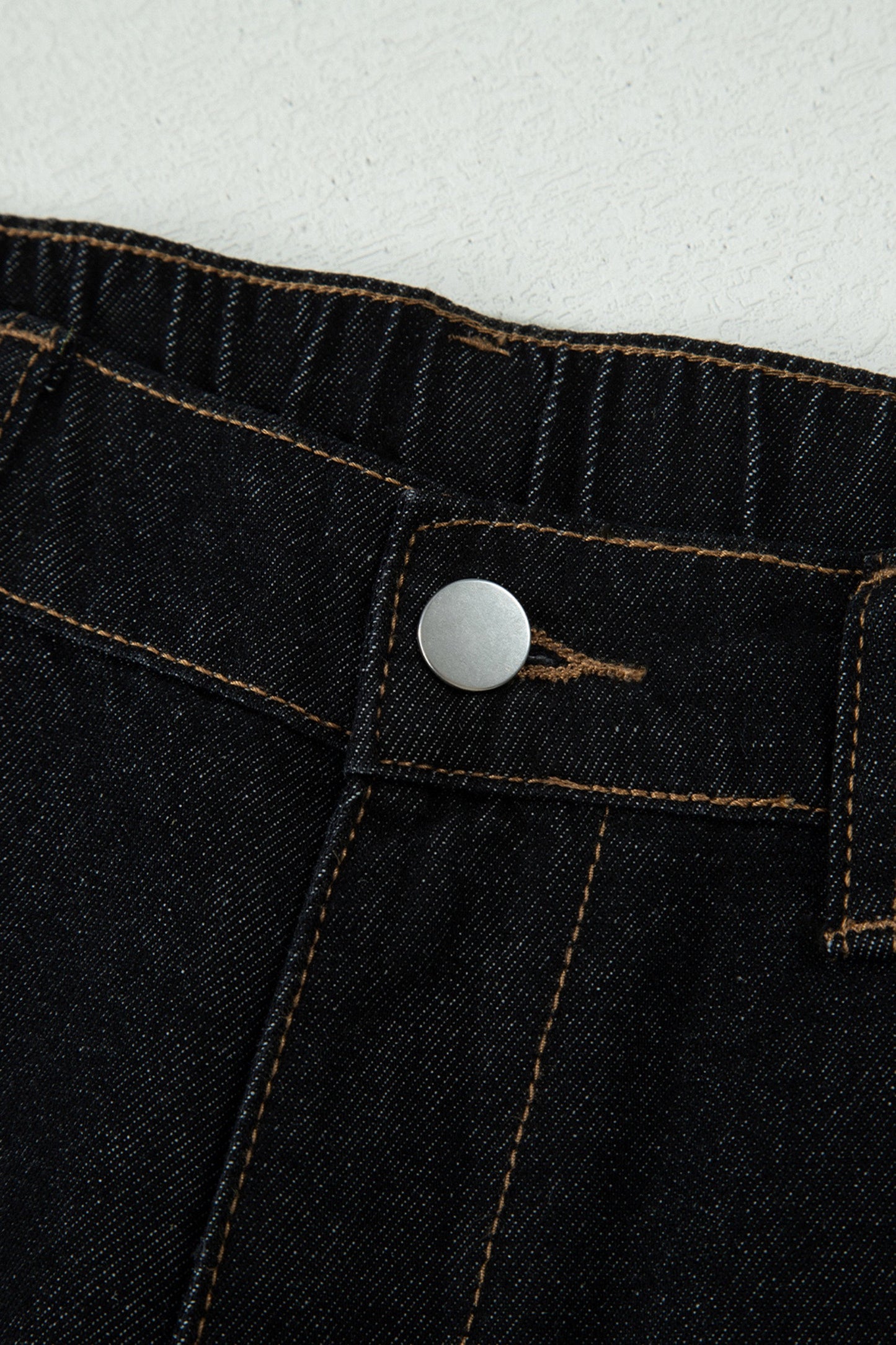 Black Embroidered Scalloped Trim Relaxed Denim Shorts
