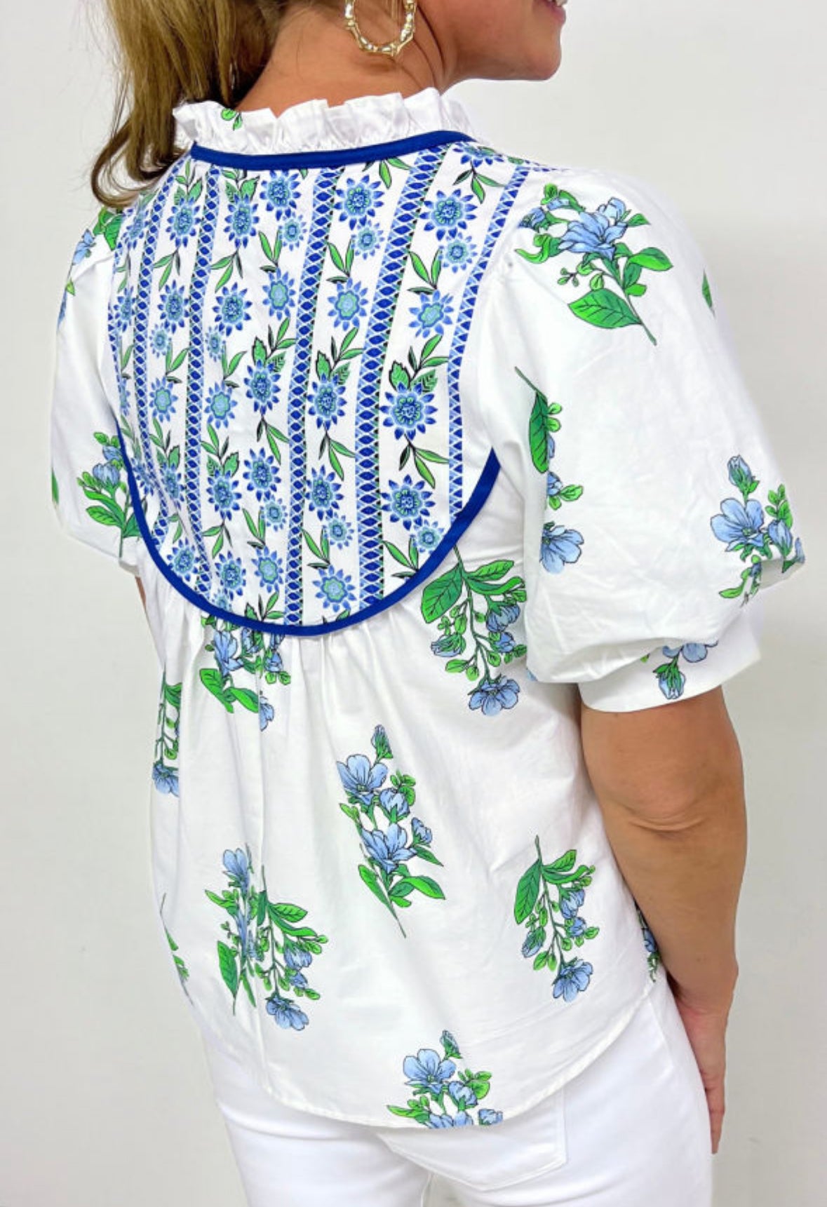 Floral Prnt Blouse with Navy Piping