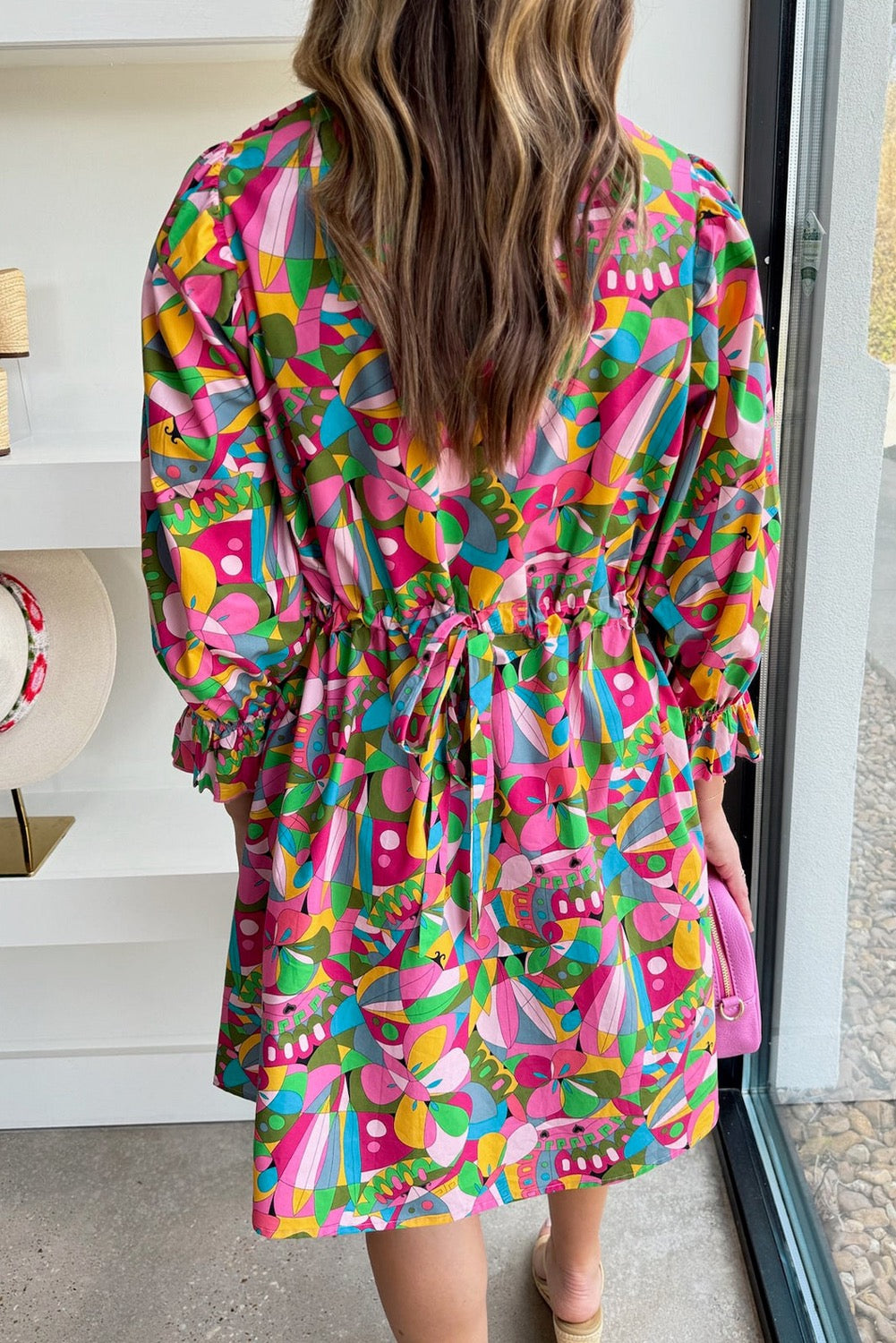 Abstract Lantern Sleeve Dress