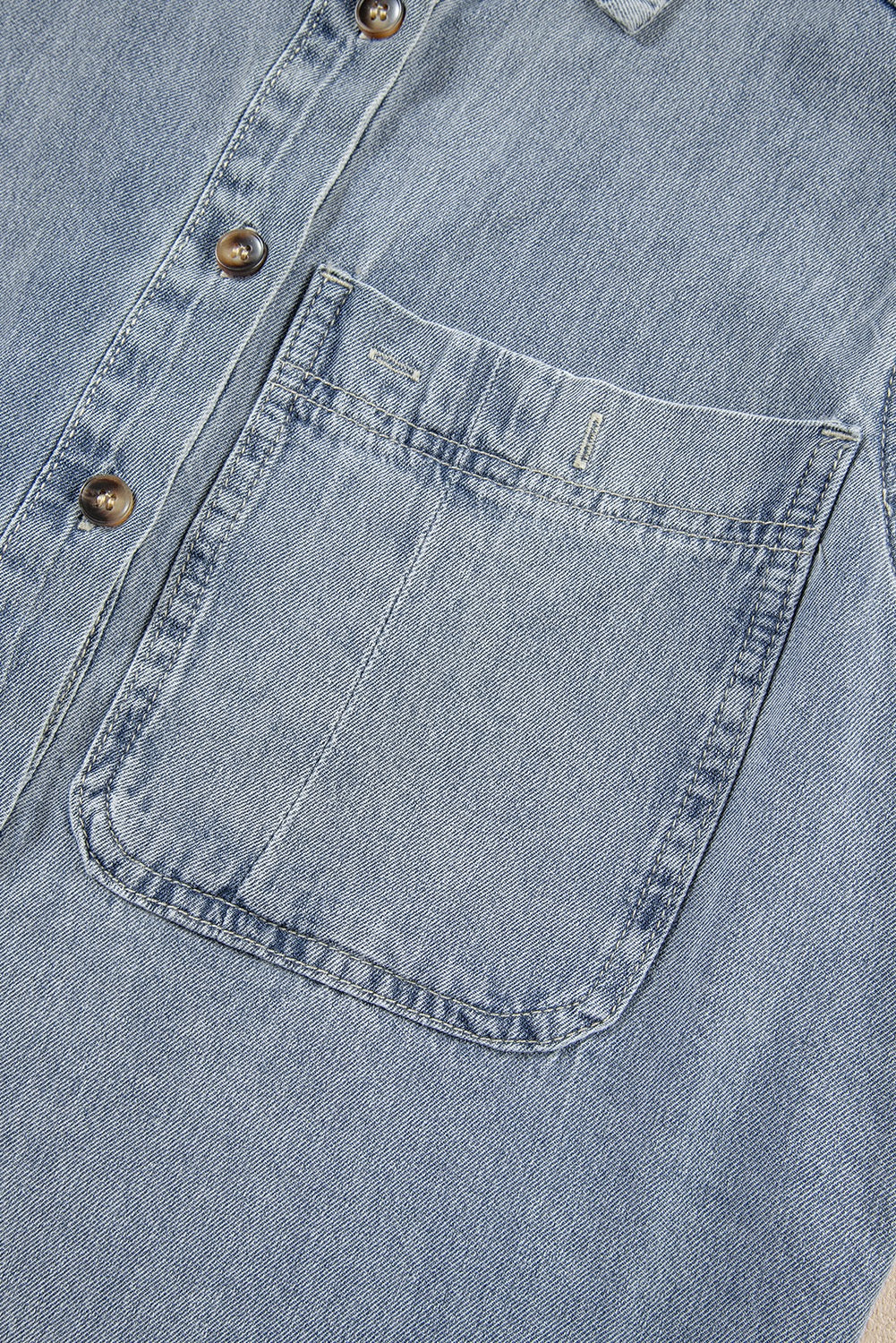 Frayed Ruffle Denim Shirt