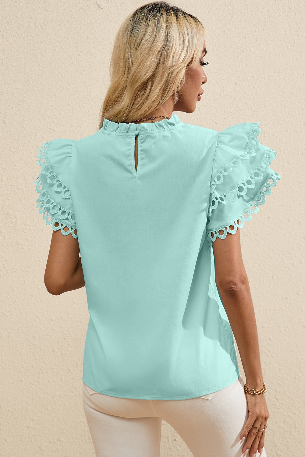 Mint Green Ric Rak Cap Sleeve Blouse