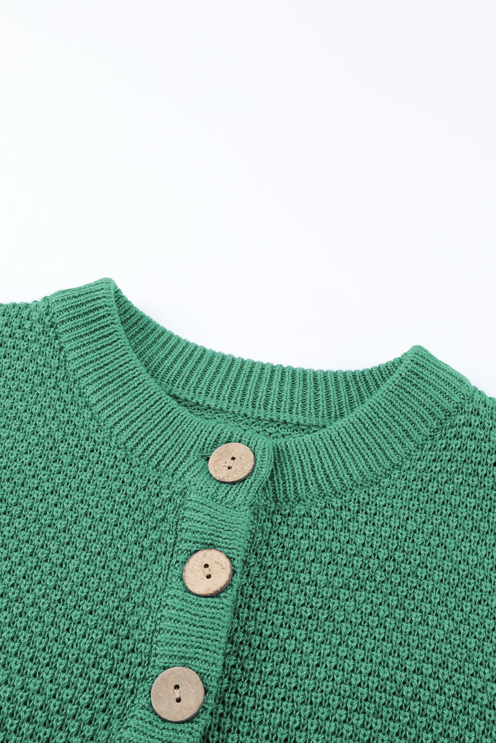 Green Henley Pullover Drop Shoulder Knit Top with Side Slits