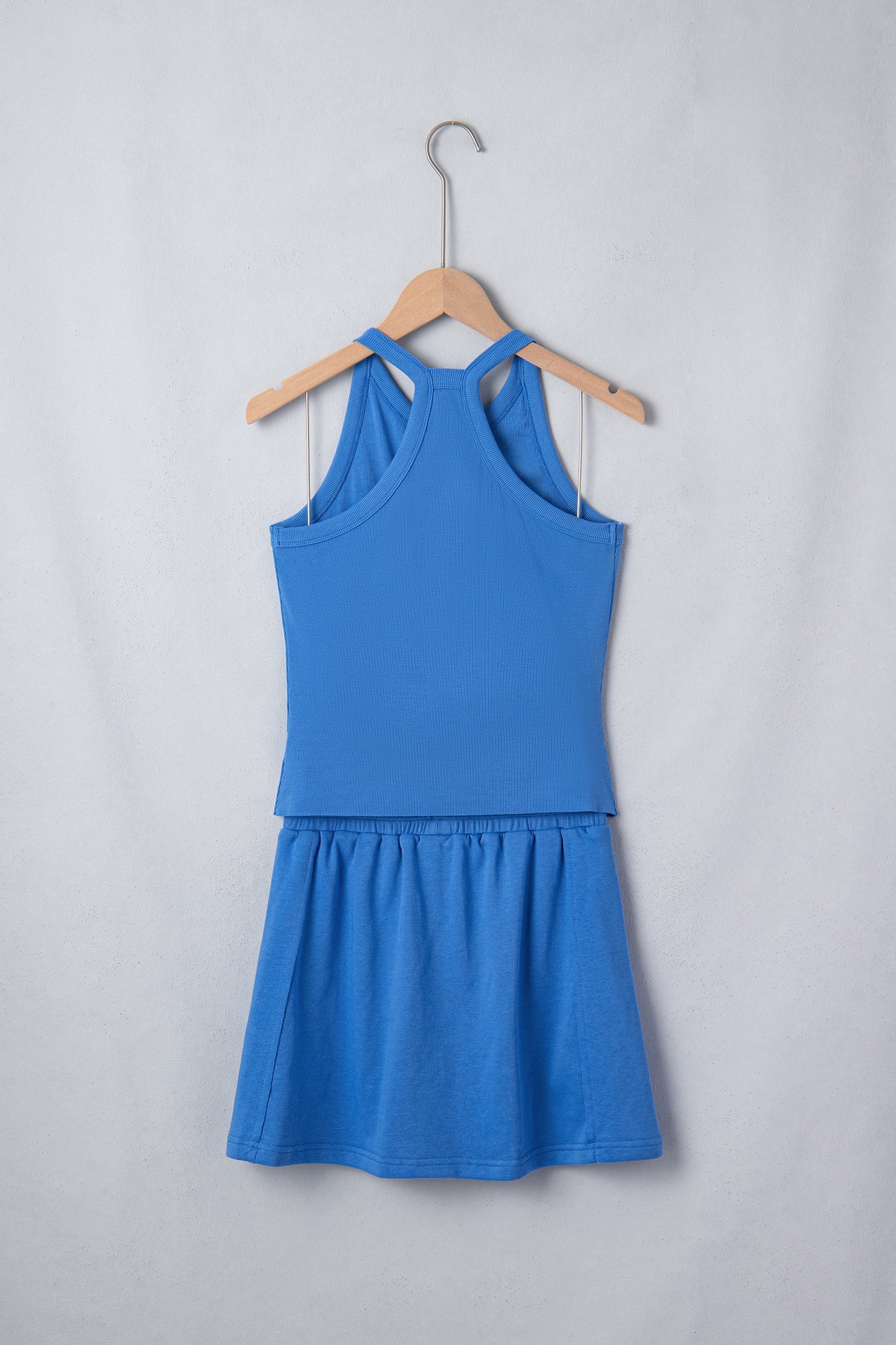 Blue Slim Tank Top Elastic High Waist Shorts Set
