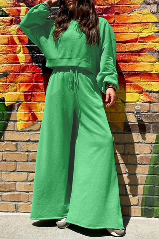 Bright Green Pullover Wide Leg Pants Set