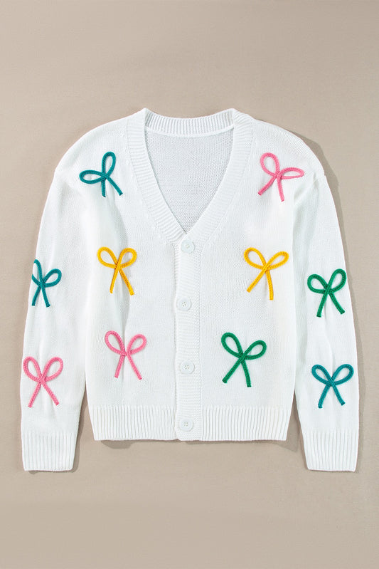 White Knit Bow Cardigan