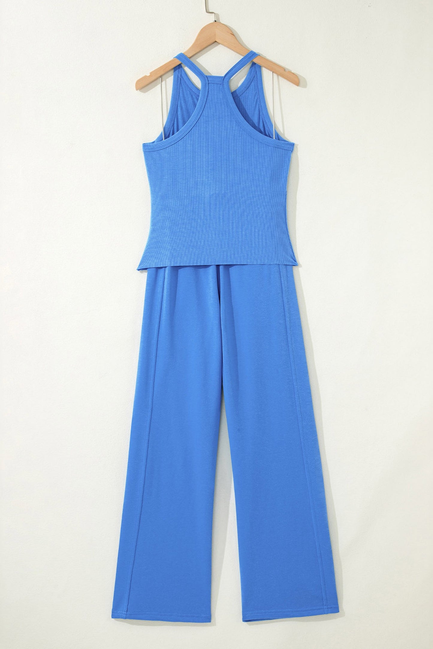 Blue Slim Ribbed Tank Top and Sweatpant Set