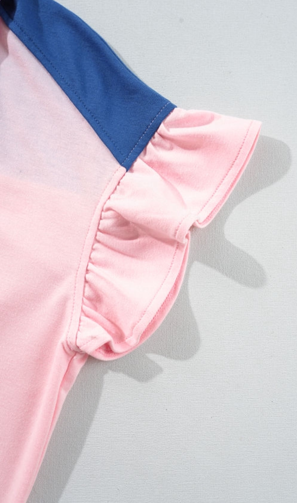 Gossamer Pink Color Block Half Buttoned Ruffled Short Sleeve Shirt