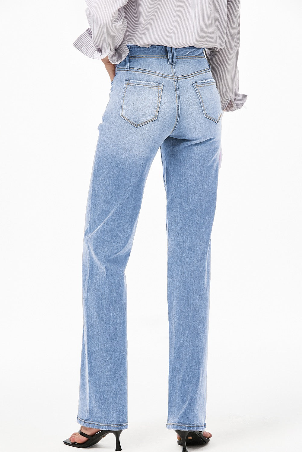 Light Wash, High Waist, Loose Fit, Straight Leg Cropped Jeans