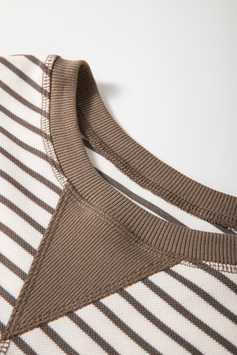 Brown Contrast Detail Striped Ruffle Short Sleeve Top