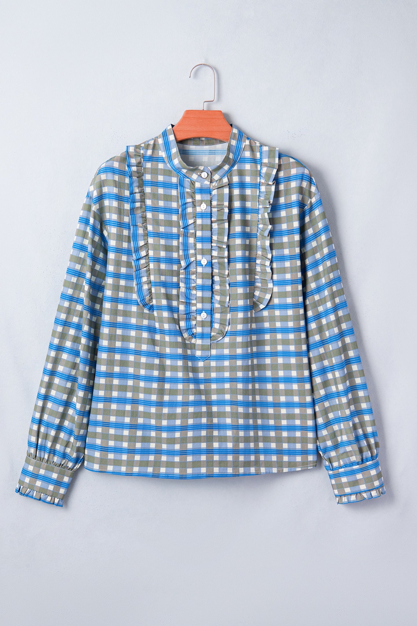 Blue Plaid Long Sleeve Top