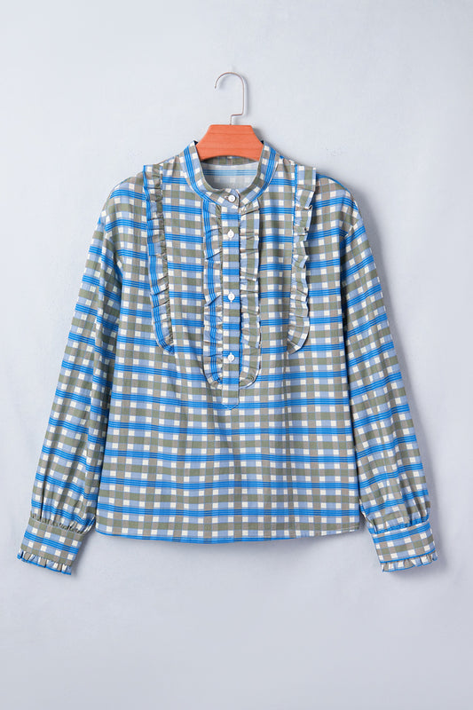 Blue Plaid Long Sleeve Top