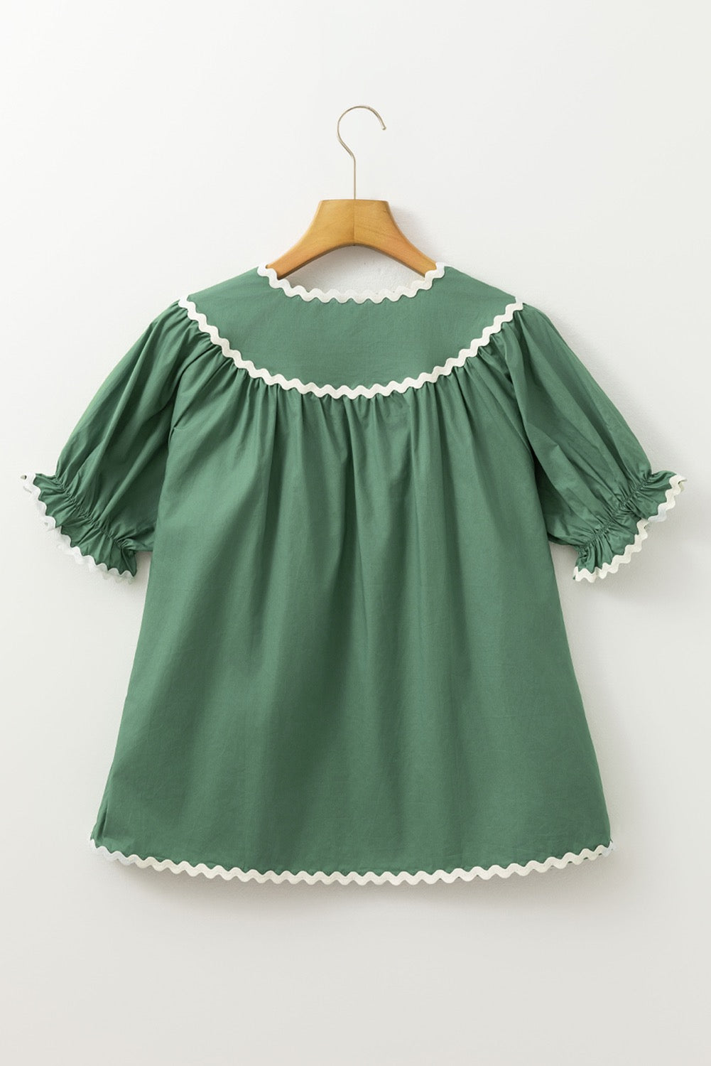 Green Ric Rac Trim Short Sleeve Blouse