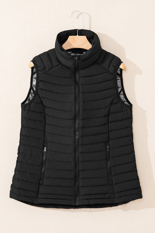 Black Collared Quilted Vest