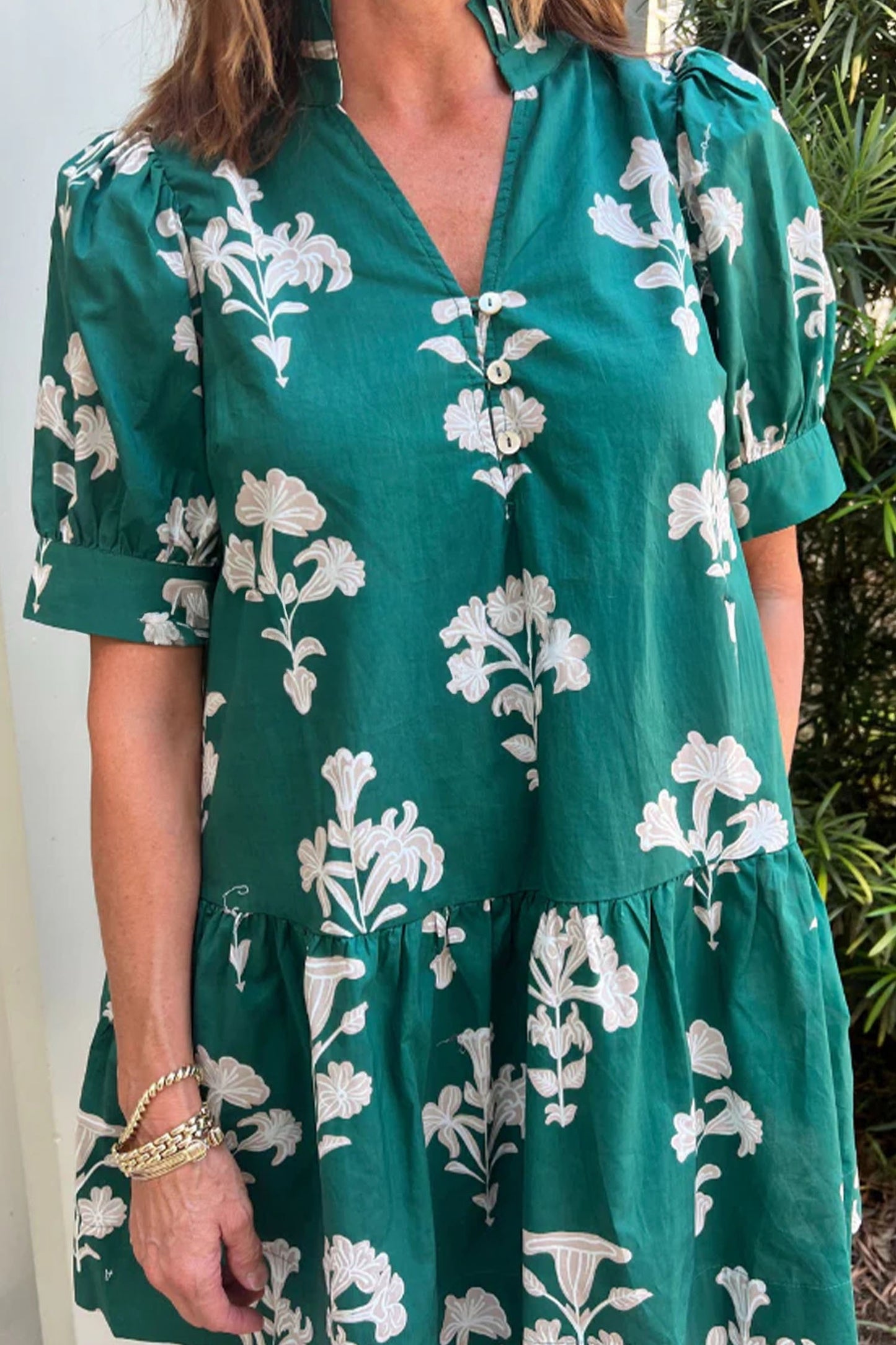Floral Print Frilled Collar Short Puff Sleeve Dress